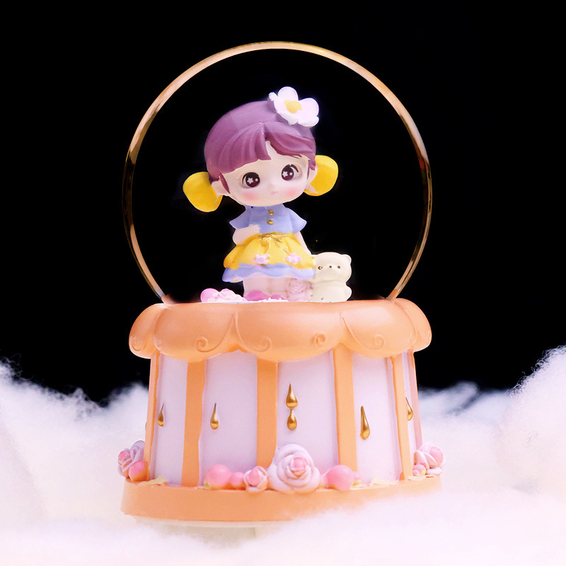 Cute Girl Dream Weaving Garden Crystal Ball Cartoon Character Wonderful Music Box Luminous Glass Ball Bedroom Ornaments