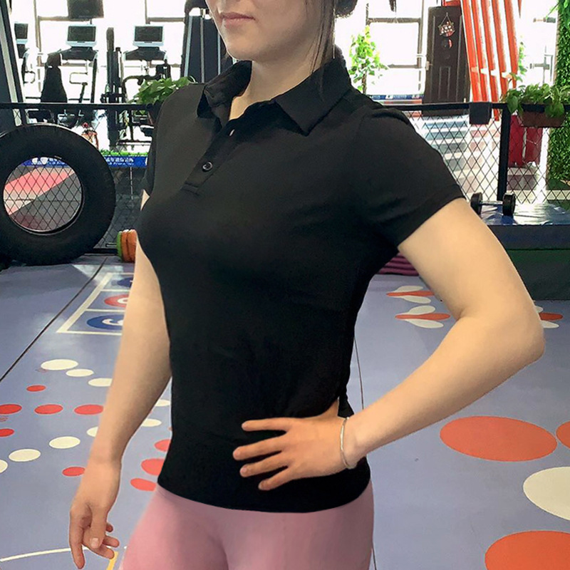 Fitness coach work clothes tight trendy polo shirt muscle quick-drying sports T-shirt women's slim mercerized cotton short-sleeved T