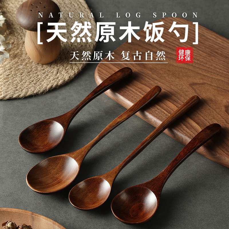 Wooden dry rice spoon, Japanese wooden spoon for eating, long-handled ramen spoon, snail powder wooden spoon