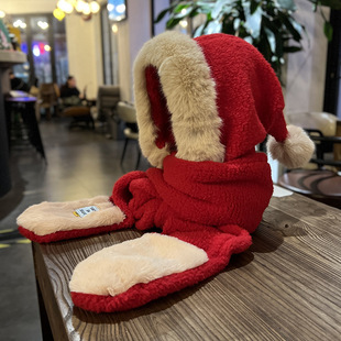 Christmas Gift Red Gloves Scarf All-match Witch Hat Winter Thickened Warm Three-piece Set New