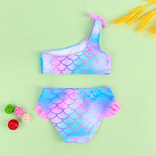 New girls split swimsuit fish scale print ruffles children's baby girl swimsuit comfortable high elasticity girl