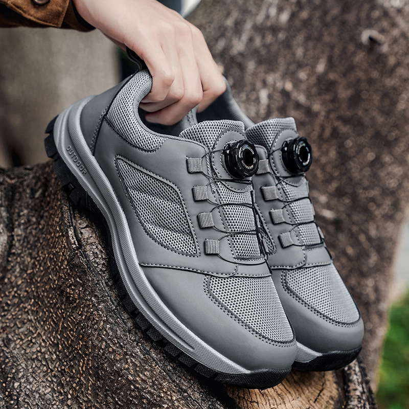 Scarponi da trekking tecnologici da uomo - Sistema di allacciatura con pomello girevole, scarpe da esterno robuste e antiscivolo, calzature da trekking per tutti i terreni con puntale rinforzato._voghion.com