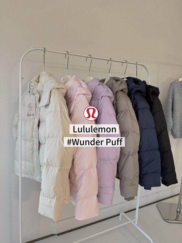 Lulu five-pocket puffer hooded down jacket for men and women, thickened for winter, loose fit, white duck down, warm, with mesh pocket and logo