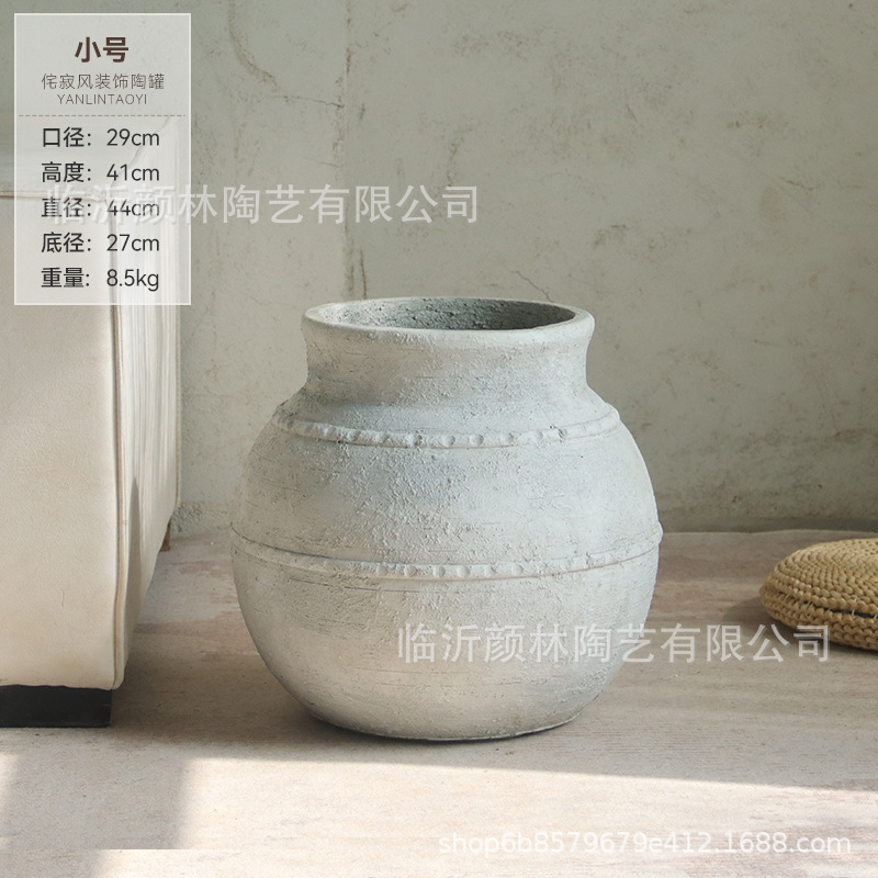 Vento tranquilo, maceta de flores redonda de gran vientre Retro hace viejos jarrones decorativos de sala de estar de hotel de alto nivel de lujo ligero gran maceta de flores de cemento