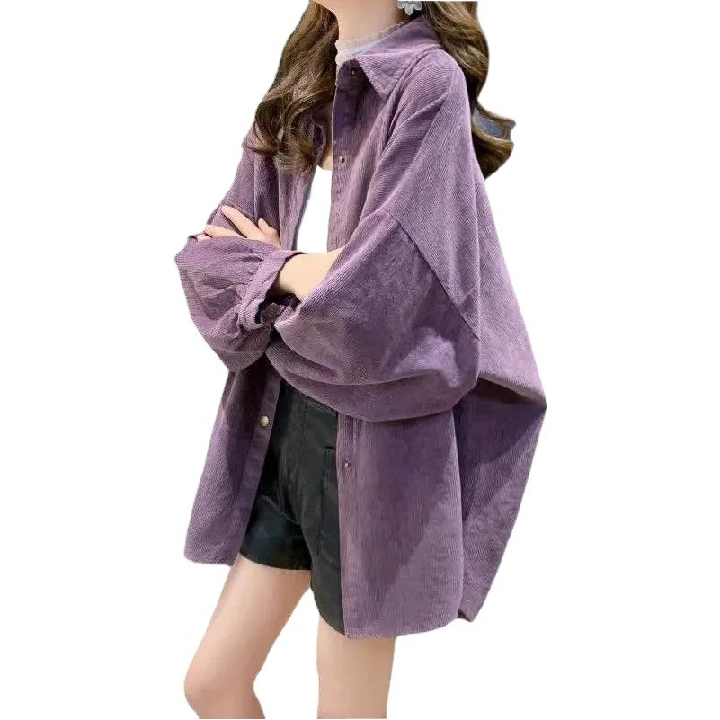 Вельветовая рубашка с длинными рукавами, женская осень-зима 2025 года, свободный кардиган с длинными рукавами в ленивом стиле, большой размер, оптовая продажа