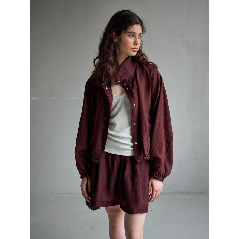 【识几】2026 Summer Linen Breathable Turn-Down Collar Simple Stand Collar Physical Sun Protection Long Sleeve Jacket M60723