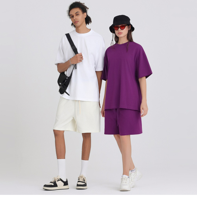 Lvlv Green Couple 275g Earth Tone Loose Short Sleeve American Style Solid Color T-Shirt Fog Pure Cotton Men's Trendy Brand T-Shirt Wholesale