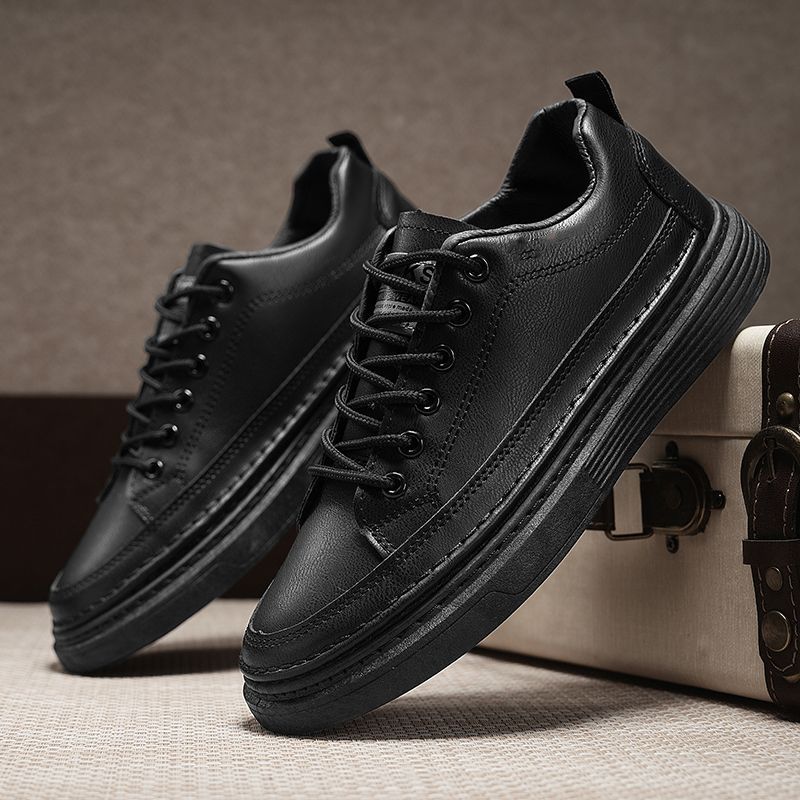 休闲皮鞋男2025秋季新款潮流百搭防水防滑工作板鞋现货橡胶成年棉