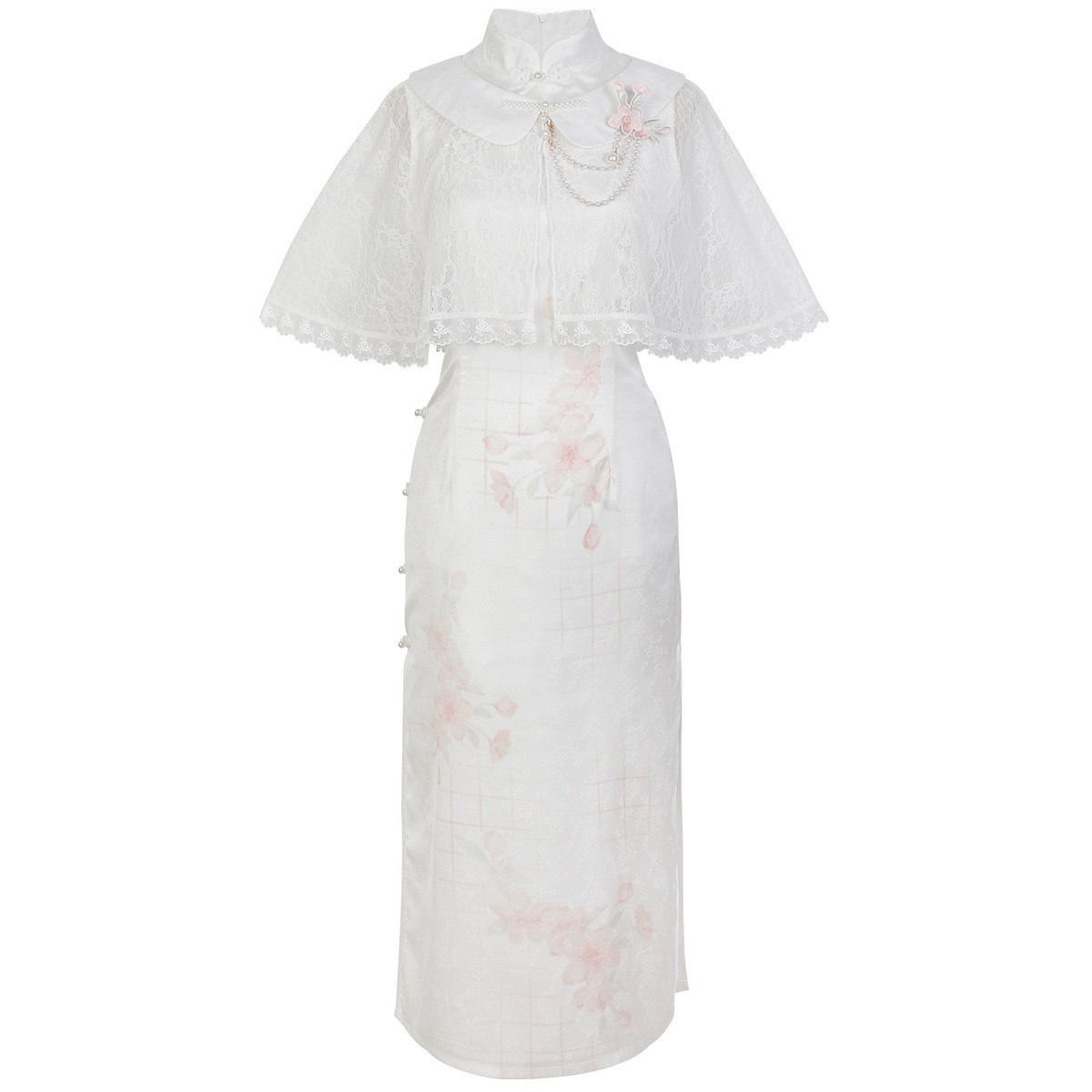 Diseño original de nuevo estilo de cara de flor de melocotón estilo chino retro diario elemento Han mejorado conjunto de cheongsam 8631