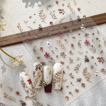 YITU蚁图浮雕秋日风水彩枯叶干花美甲贴纸甜美少女装饰贴纸YT7117