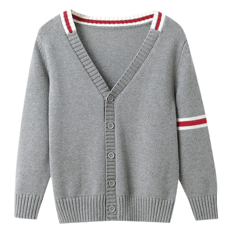 Детский кардиган, свитер, вязаная школьная форма для мальчиков и детского сада, серое хлопковое пальто для больших детей и мальчиков