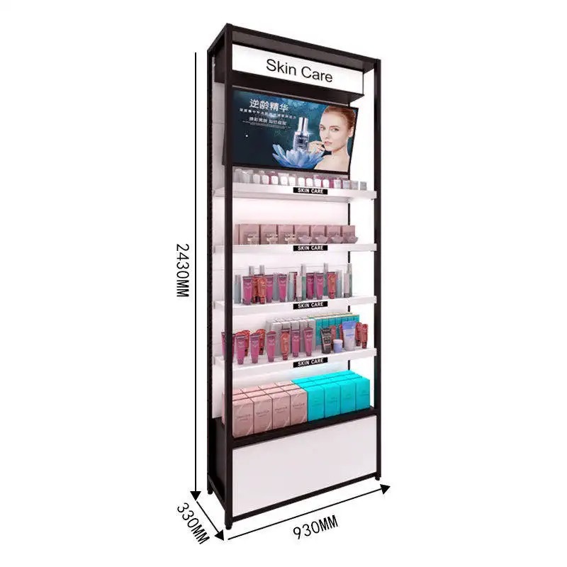 Estanterías de acero y madera para joyería, cosméticos, supermercados, centros comerciales, vitrinas de exhibición, armarios de almacenamiento comerciales multicapa personalizados para supermercados.