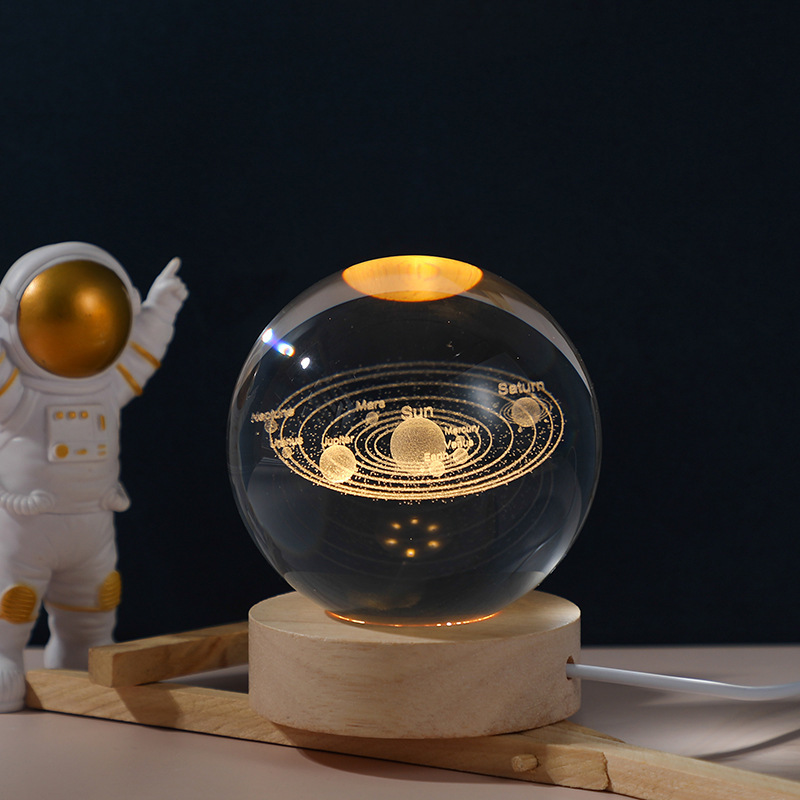 クロスボーダー発光台座3d内彫刻水晶玉銀河太陽創意デスクトップ置物ガラス水晶玉小夜灯|undefined