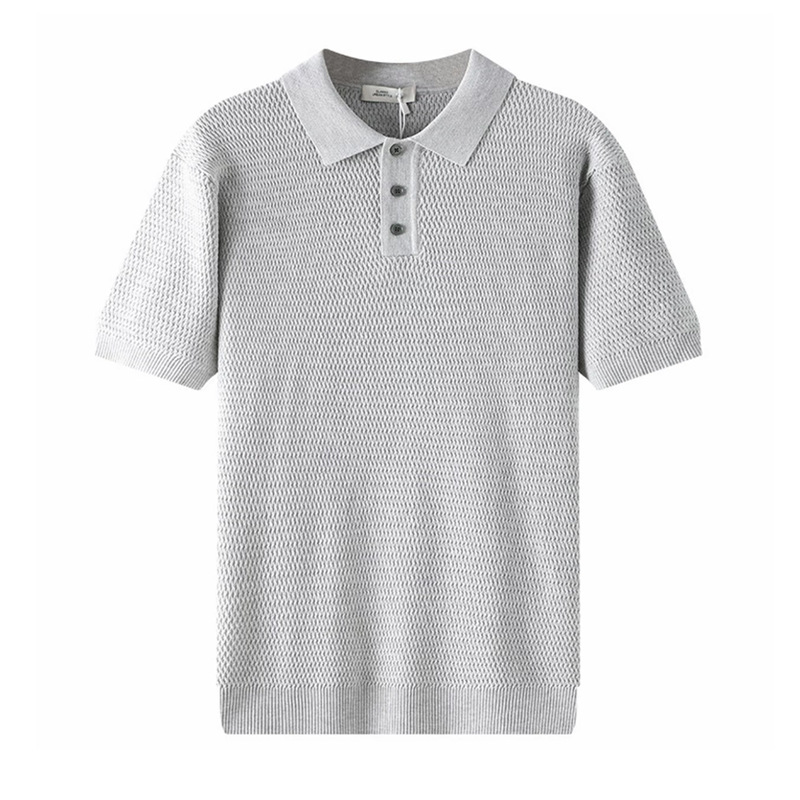 Polo camiseta de punto camiseta de manga corta hombre solapa textural de color sólido vieja camiseta de viento de hielo de seda de verano fábrica transfronteriza mayorista