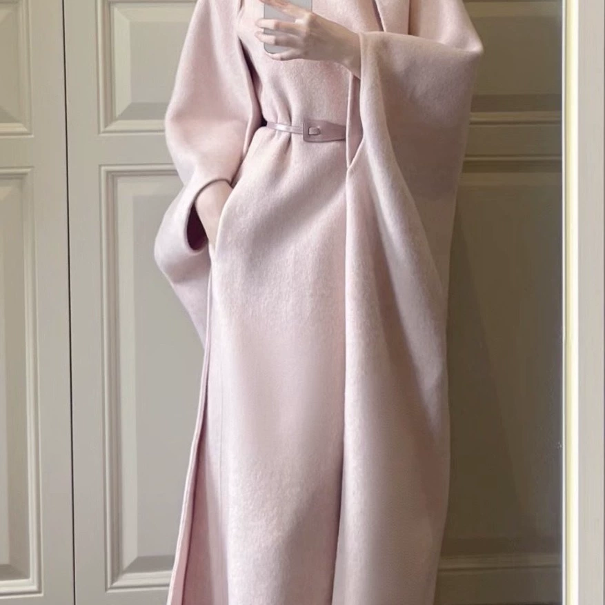 Шерстяное шерстяное пальто профиль дизайн чувство платье Двусторонняя шерстяная из двух частей комплект