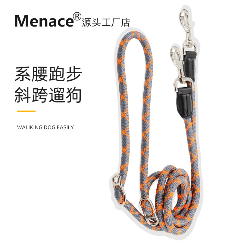 Amazon Venta caliente mascota perro Correa multifuncional cintura crossbody doble cabeza una arrastre dos perro Correa perro cadena