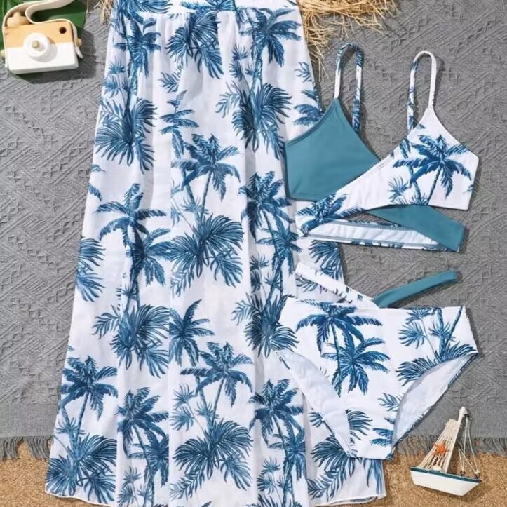 2026 New Amazon European and American Style Sexy Three-Piece Printed Split Bikini for Older Children, Wholesale from Manufacturer