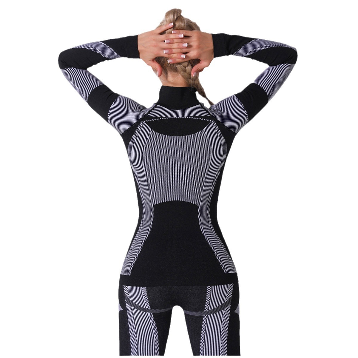 Liquidación: Top de yoga sexy de punto sin costuras, estilo europeo y americano, con rayas, de secado rápido, manga larga, para deportes, running y fitness.