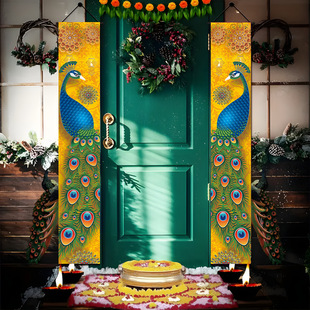 Cross-border Indian Diwali Door Joint Autumn Celebration Festival Arrival Door Curtain Door Curtain Peacock Background Decoration Cupplets