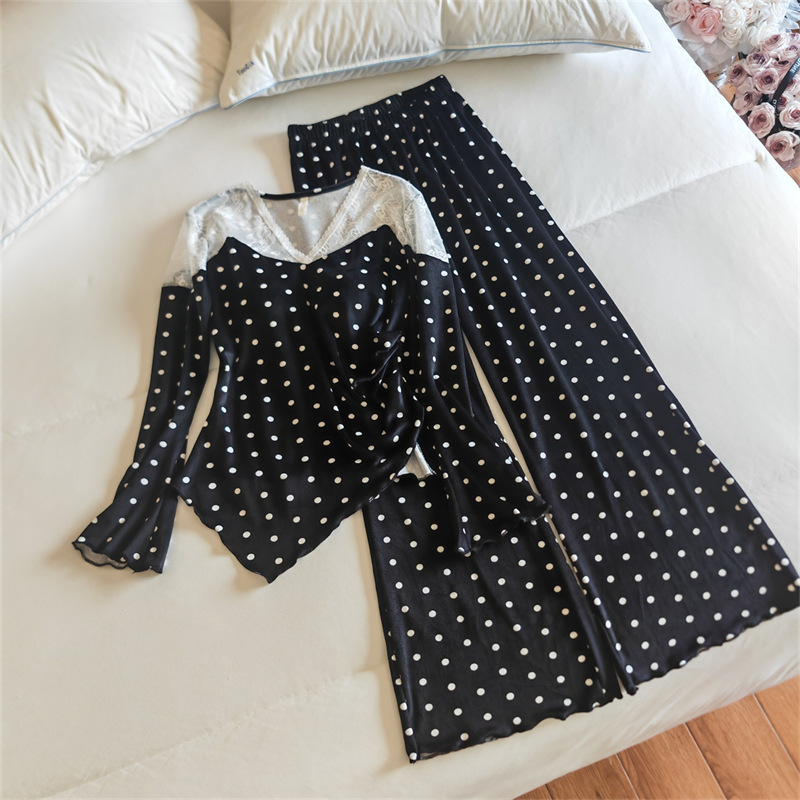 8646#(가슴 패드 포함) 슈트 블랙 도트 아일랜드 벨벳