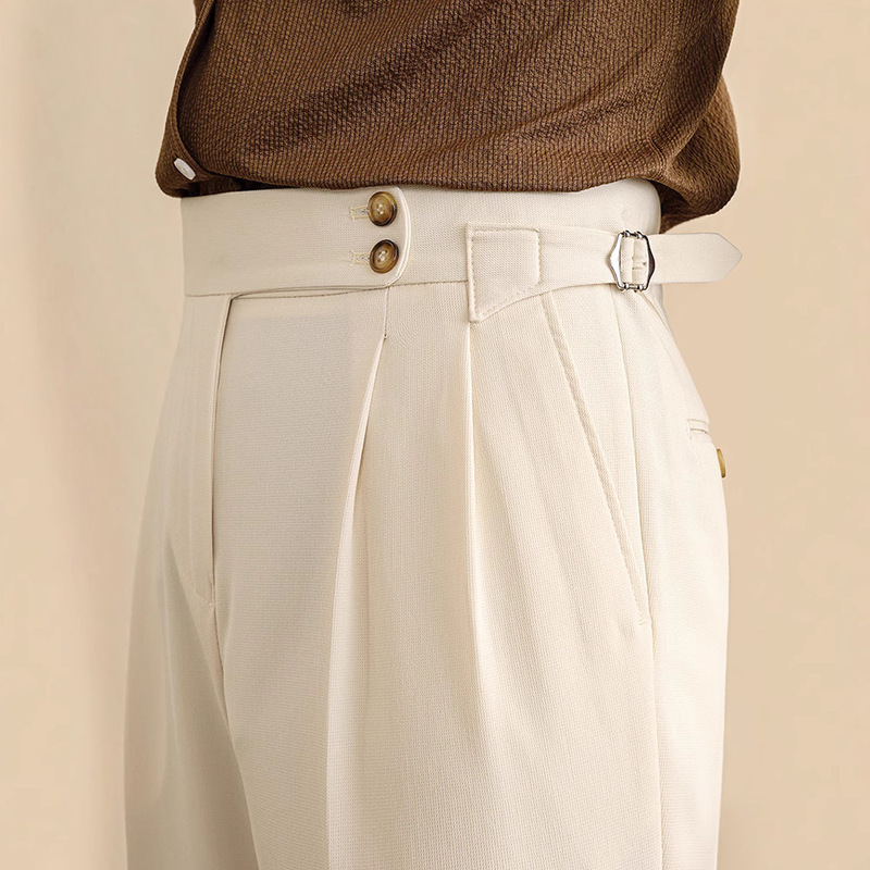 High Waist Straight Pants Men's Spring and Summer Business Parisian Buckle-down Casual Pants Naples Gentleman Slim-fit Pants