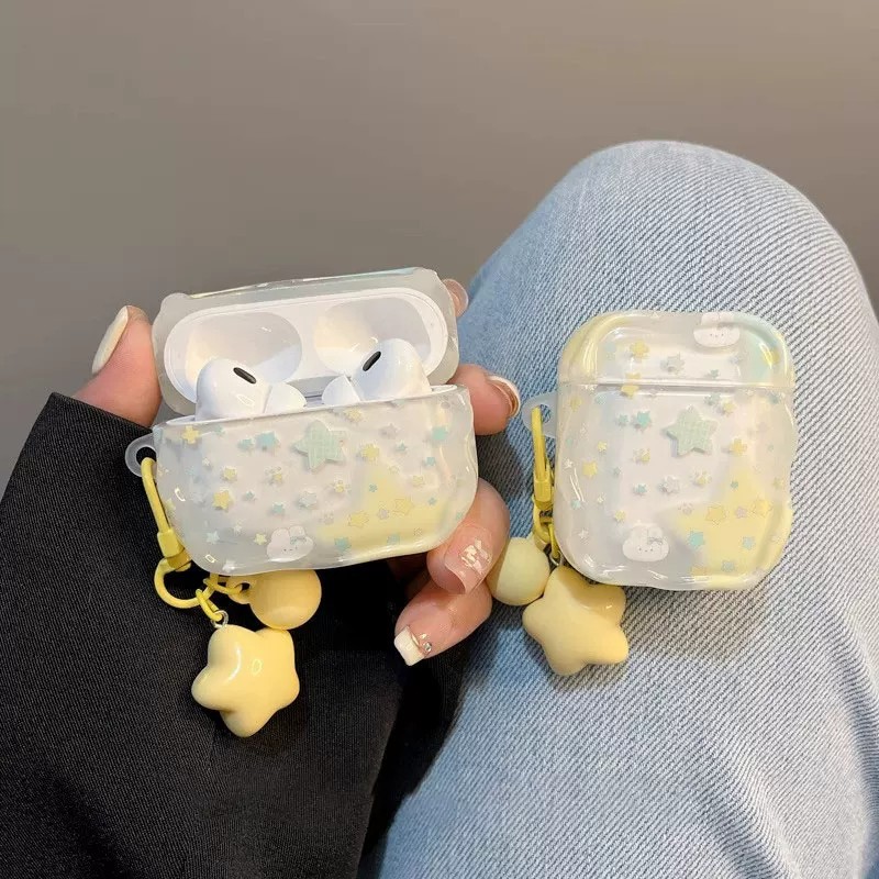 Eumeya's adorable Instagram-style gradient star and rabbit design, compatible with AirPods Pro 2/3 and 3/4 protective cases.