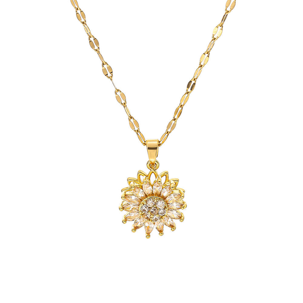 Double-layer Rotating Sunflower Necklace For Women Luxury Style_voghion.com
