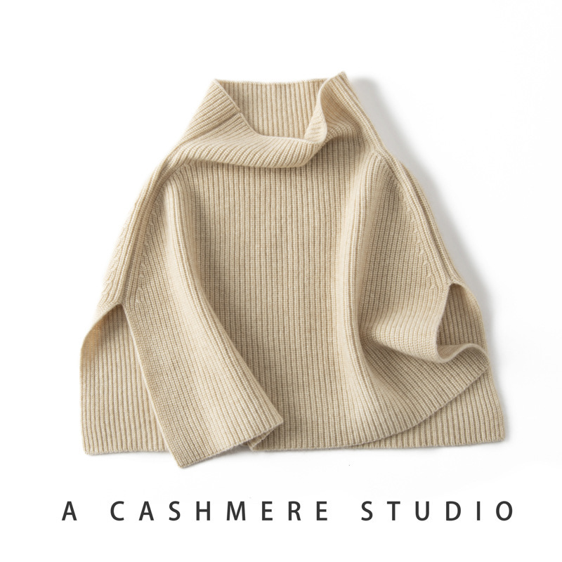 Autumn and Winter New Cashmere Shawl Women's Thickened Yuanbao Needle Outer Half-turtleneck Sweater Cape Turtleneck Scarf Shoulder