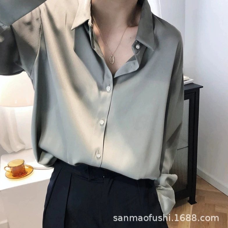 Cross-Border Draped White Shirt Women's Design Niche Top Anti-Wrinkle Acetate Satin Texture Commuter Professional Shirt Cross-Border Draped White Shirt Women's Design Niche Top Anti-Wrinkle Acetate Satin Texture Commuter Professional Shirt