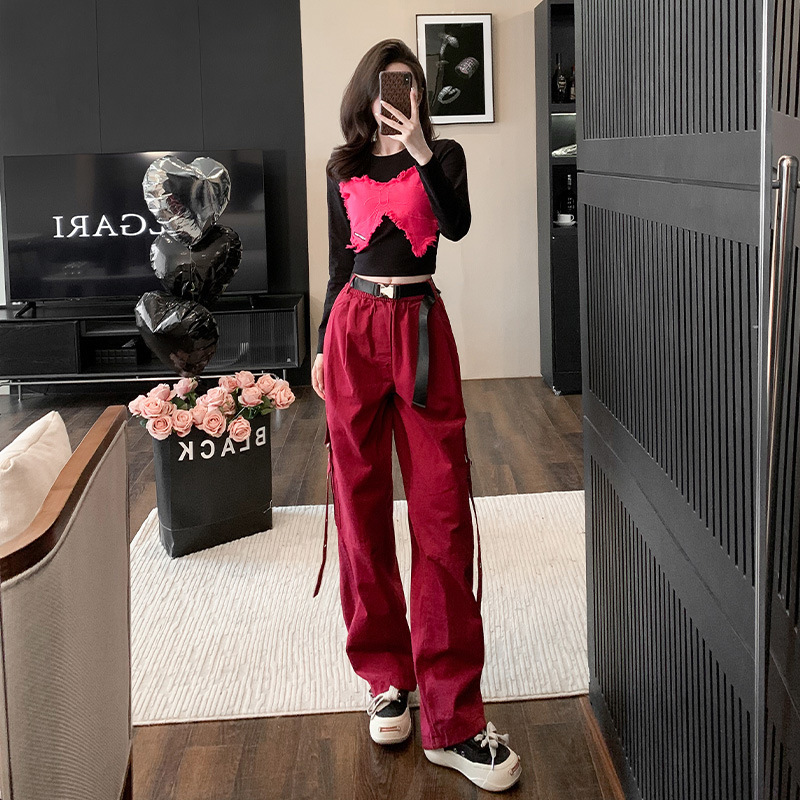 2025 Autumn and Winter New Korean Style Casual Trendy Design Straight Jeans Long-Sleeved T-Shirt Two-Piece Set