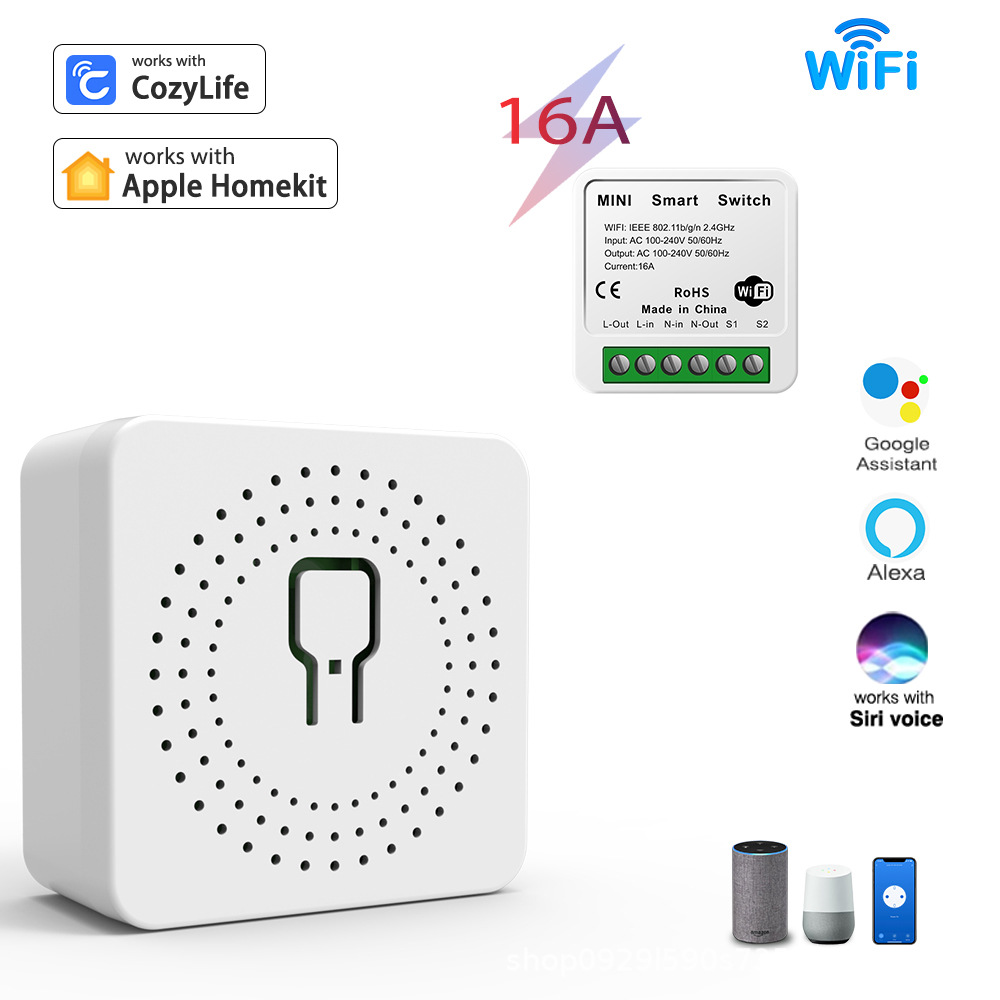 HomeKit直连智能mini通断器16A暗盒90-255V宽压WiFi开关远程语音