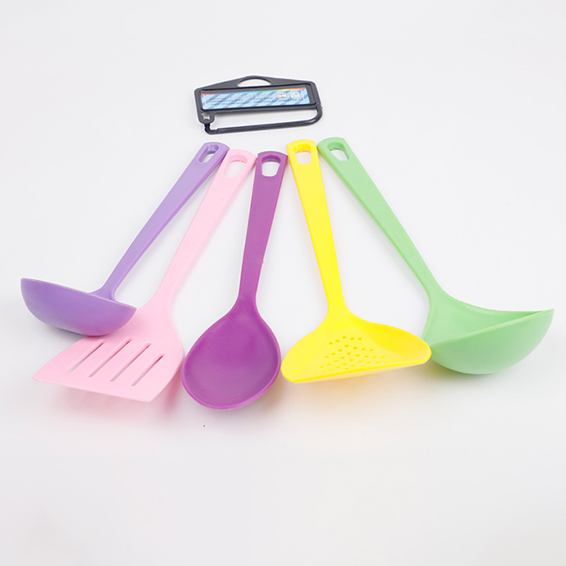 Colher e pá antiaderente pp resistente a altas temperaturas com cabo para talheres, conjunto de 5 peças para cozinha, colher e pá de nylon_voghion.com
