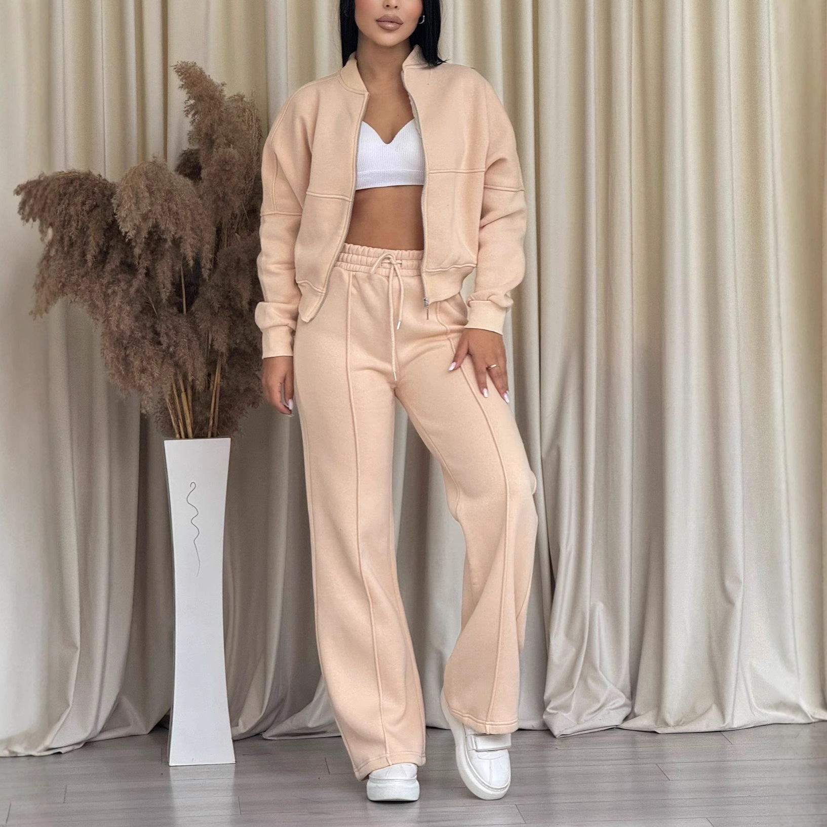 Trendy Casual Lounge Set – Zip-Up Hoodie & Matching Jogger Pants (Pink, Blue, Grey, S-5XL)_voghion.com