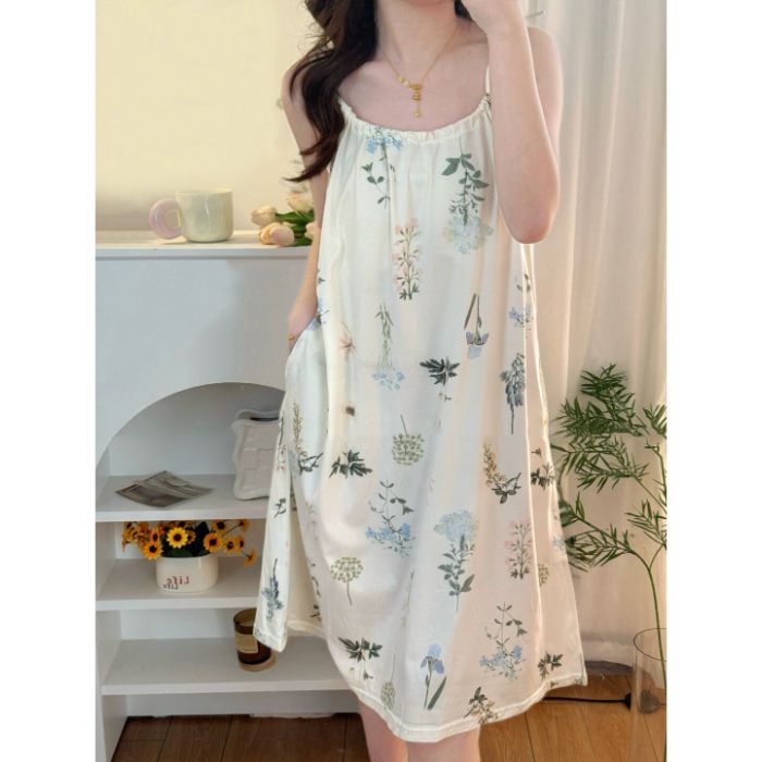 Pijamas de verano al por mayor transfronterizos camisón de mujer camisola elástico transpirable casual cabestrillo suelto servicio a domicilio nube algodón