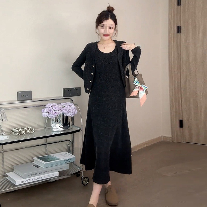 (2개) 한국웨어 세트 검은 니트 원피스 여성 가을 · 겨울 2025 신가을 내베이스 원피스 세트