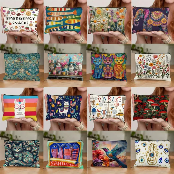 Cross-Border Amazon New Dense Printed Cosmetic Bag Toiletry Bag Women's Jewelry Storage Bag Stationery Bag Wholesale