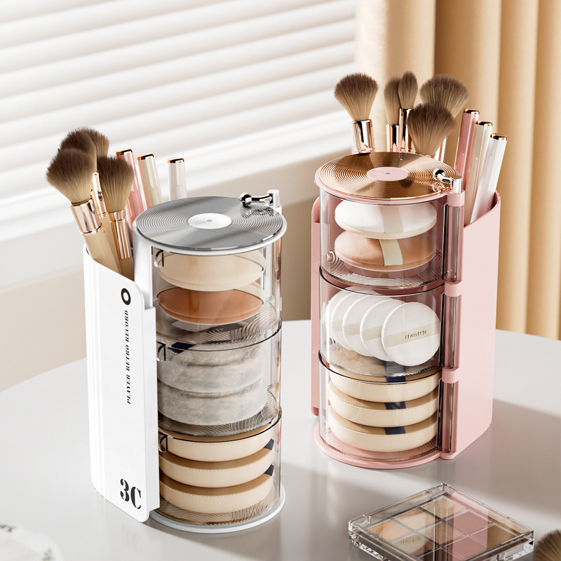 La Caja de almacenamiento de polvo gira a prueba de polvo, la Mesa de belleza, los huevos, el colchón de aire, la cómoda, el cepillo de maquillaje de lápiz labial de varias capas y el estante de objetos.