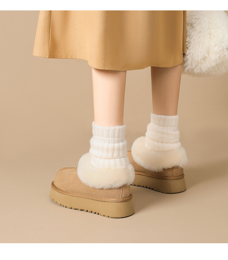 Novos sapatos de algodão quente com sola grossa e lã e botas de cano curto de couro e lã grossa_voghion.com