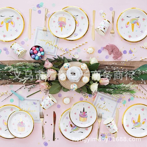 Amazon New Gold Foil Unicorn Birthday Party Tableware Set, Disposable Paper Plates and Cups for Festive Daily Use