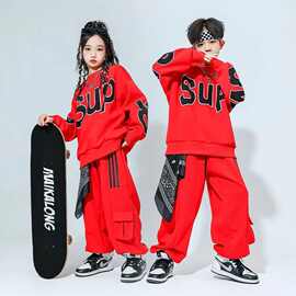 儿童啦啦队演出服男童秋季街舞潮服hiphop套装中小学生运动会班服