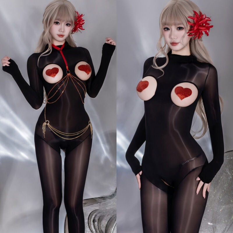 Rose Cloud Sexy Lingerie Ultra-Thin Glossy Stockings Bodysuit Full Body Sexy Open-Chest Seamless Black Silk Women's Open-Crotch Oil Rose Cloud Sexy Lingerie Ultra-Thin Glossy Stockings Bodysuit Full Body Sexy Open-Chest Seamless Black Silk Women's Open-Crotch Oil
