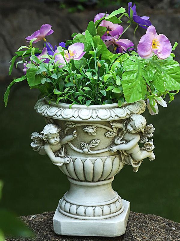 Retro Roman Column Flower Pot Garden Courtyard Green Plant Potted Flower Tank Character Creative Decorative Resin Ornaments