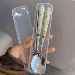 ♔ Ins High-Looking Chopsticks Spoon Fork Set Student Adult Household Stainless Steel Tableware Storage Box