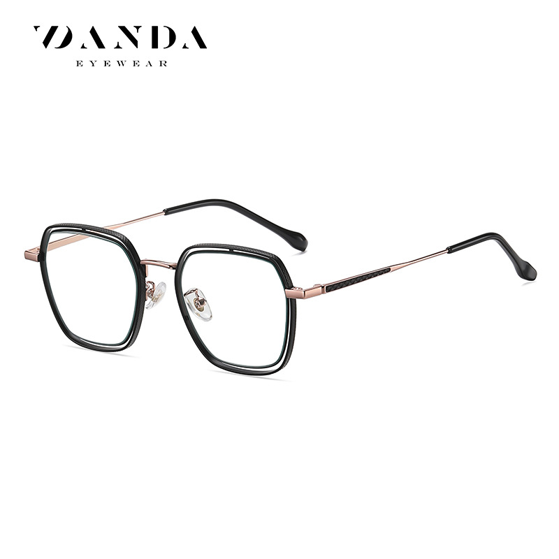 Miopía gafas Marco de moda gran marco gafas lisas JS8601 metal industria pesada tallada hueco liso anti-azul gafas de luz