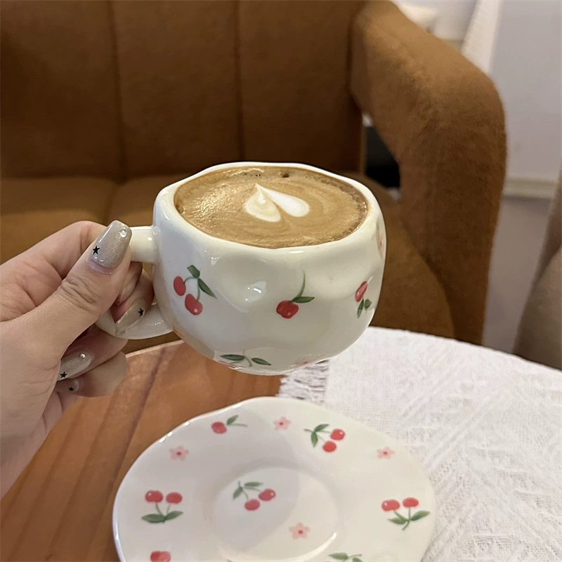 Ceramic Coffee Cup Set INS, Hand-Painted Underglaze, 300 ml Cup & 16 cm Saucer