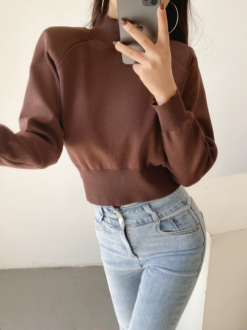 Half Turtleneck Long Sleeve Slim Solid Color Knitted Sweater NSAM114815