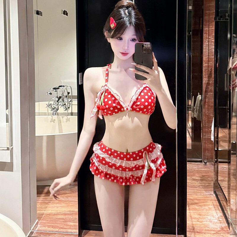 Bikini Swimsuit for Women, Three-Piece Set, Sweet Girly Polka Dot Cherry Ins Style Pure Desire Swimsuit Wholesale Bikini Swimsuit for Women, Three-Piece Set, Sweet Girly Polka Dot Cherry Ins Style Pure Desire Swimsuit Wholesale