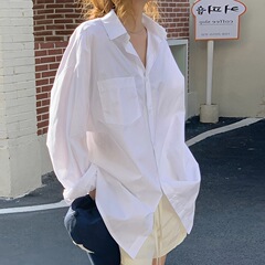 宽松慵懒男友风oversize中长款休闲衬衫女早秋新款防晒长袖衬衣薄