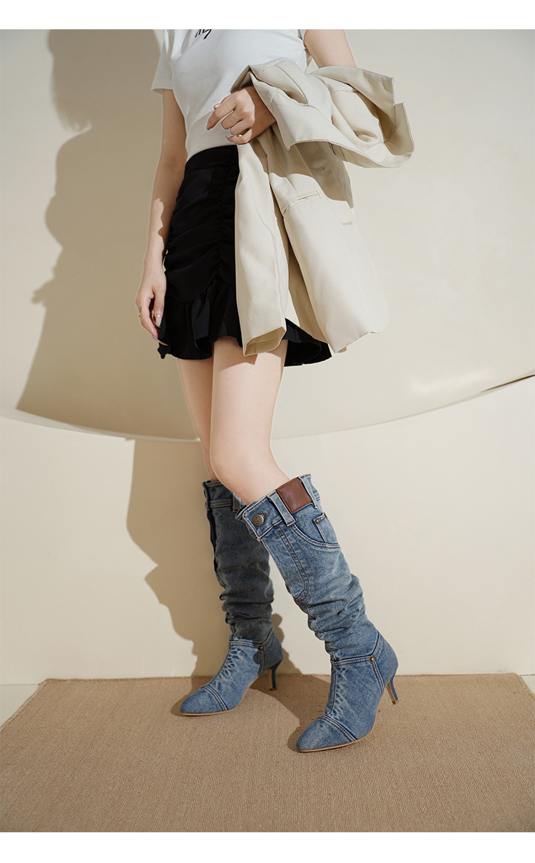 Women's Shoes wasteland style boots for women retro hot girl cowboy boots stiletto pointed toe pile boots wide tube long boots_voghion.com