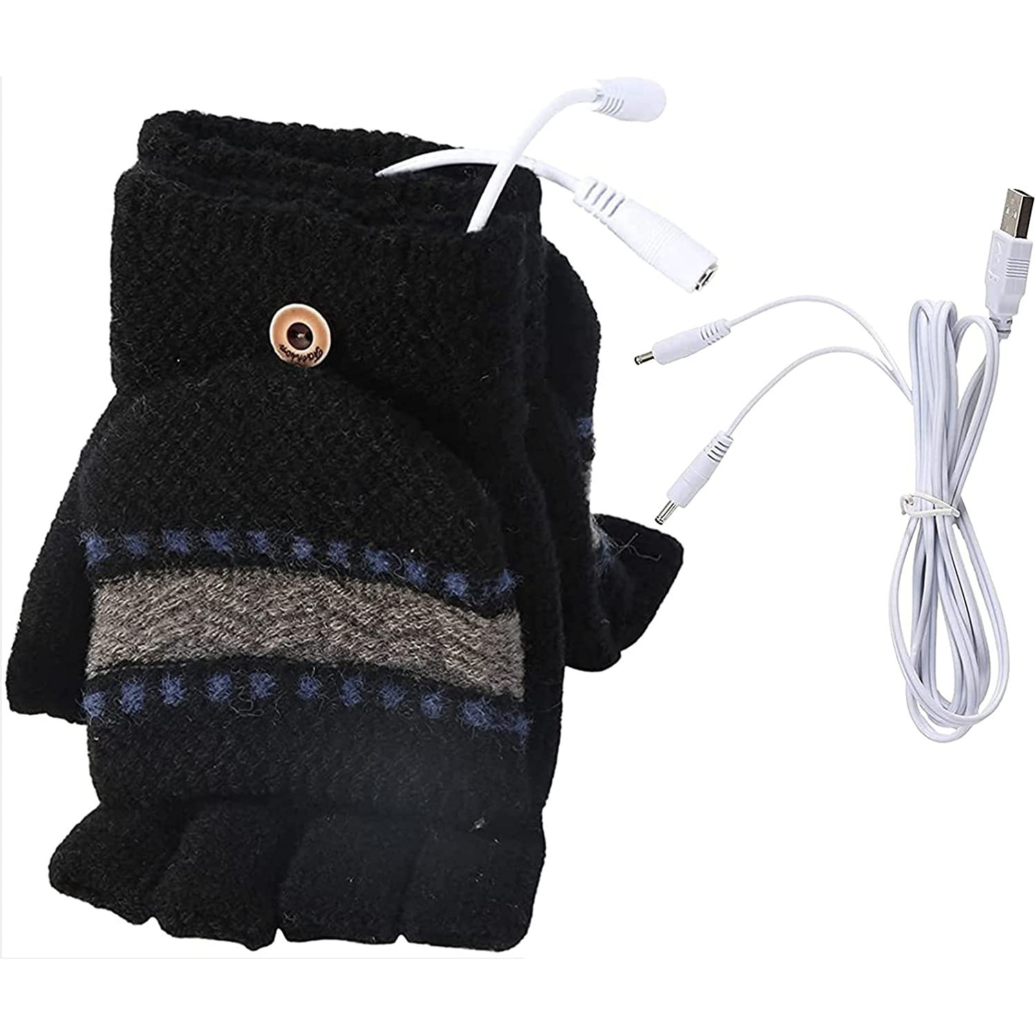 Cross-border USB flip gloves electric heating warm gloves charging gloves knitted hand warmer half-finger heating gloves